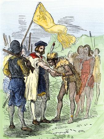 Jacques Cartier Embraced by Donnacona, an Indian Chief of the Huron ...