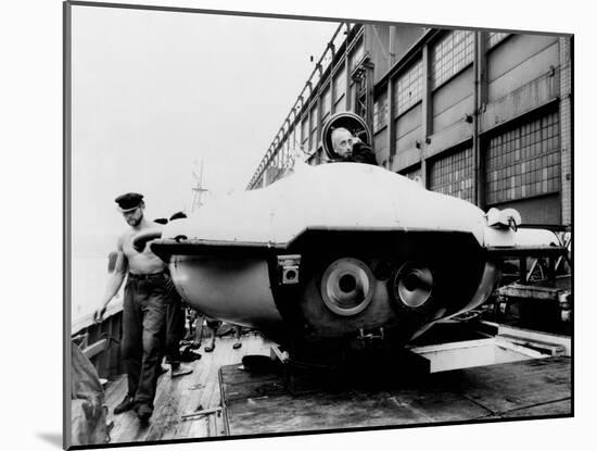 Jacques Cousteau in Underwater Observation Chamber on Deck of 'Calypso' in 1959-null-Mounted Photo