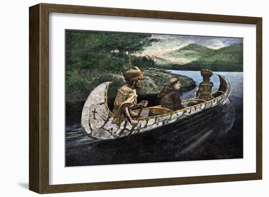 Jacques Marquette and Louis Joliet in a Canoe on the Upper Mississippi River, c.1673-null-Framed Giclee Print