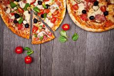 Delicious Italian Pizzas Served on Wooden Table-Jag_cz-Mounted Photographic Print