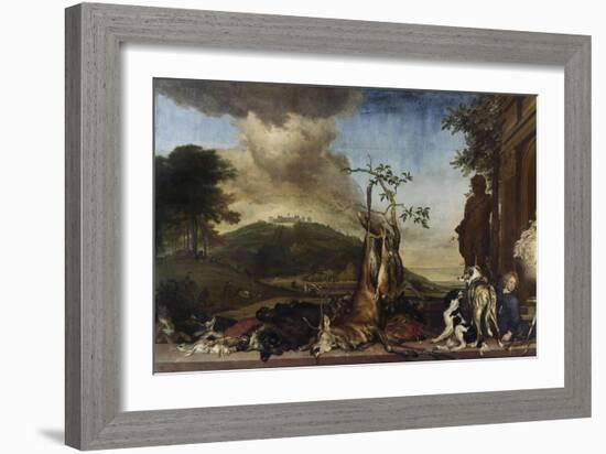 Jagdstilleben Vor Einer Landschaft Mit Schloss Bensberg, 1712-Jan Weenix-Framed Giclee Print
