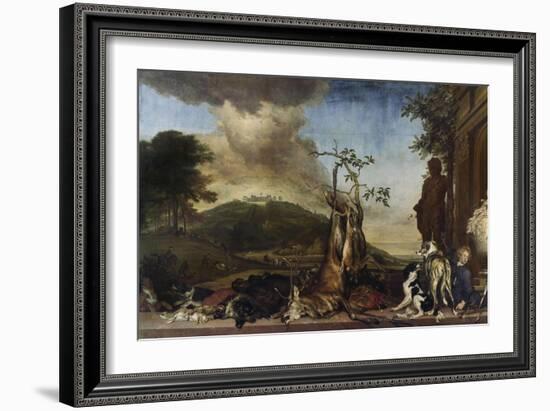 Jagdstilleben Vor Einer Landschaft Mit Schloss Bensberg, 1712-Jan Weenix-Framed Giclee Print