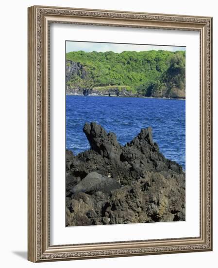 Jagged Black Lava Shore on Keanae Peninsula, Hana Coast Road, Maui, Hawaii, Hawaiian Islands, USA-Robert Francis-Framed Photographic Print