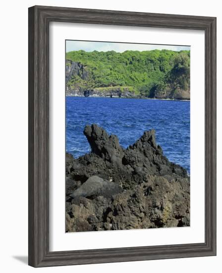 Jagged Black Lava Shore on Keanae Peninsula, Hana Coast Road, Maui, Hawaii, Hawaiian Islands, USA-Robert Francis-Framed Photographic Print