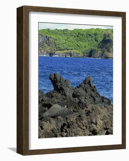 Jagged Black Lava Shore on Keanae Peninsula, Hana Coast Road, Maui, Hawaii, Hawaiian Islands, USA-Robert Francis-Framed Photographic Print