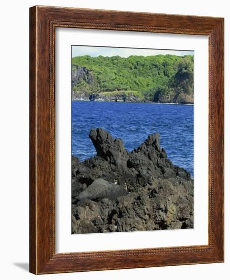 Jagged Black Lava Shore on Keanae Peninsula, Hana Coast Road, Maui, Hawaii, Hawaiian Islands, USA-Robert Francis-Framed Photographic Print