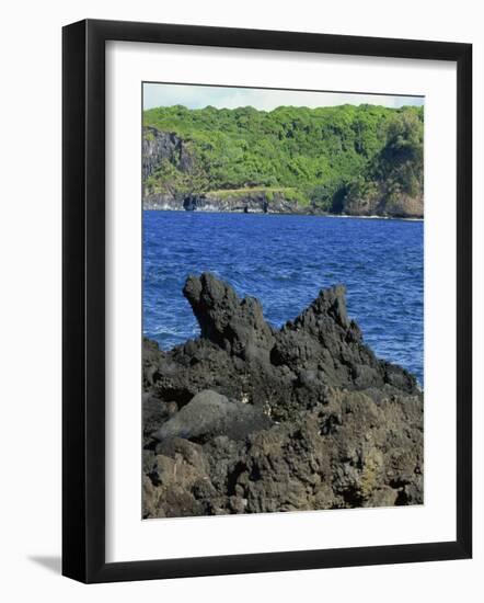 Jagged Black Lava Shore on Keanae Peninsula, Hana Coast Road, Maui, Hawaii, Hawaiian Islands, USA-Robert Francis-Framed Photographic Print