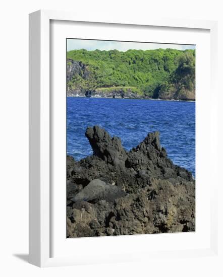 Jagged Black Lava Shore on Keanae Peninsula, Hana Coast Road, Maui, Hawaii, Hawaiian Islands, USA-Robert Francis-Framed Photographic Print