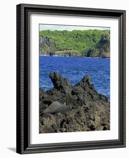 Jagged Black Lava Shore on Keanae Peninsula, Hana Coast Road, Maui, Hawaii, Hawaiian Islands, USA-Robert Francis-Framed Photographic Print