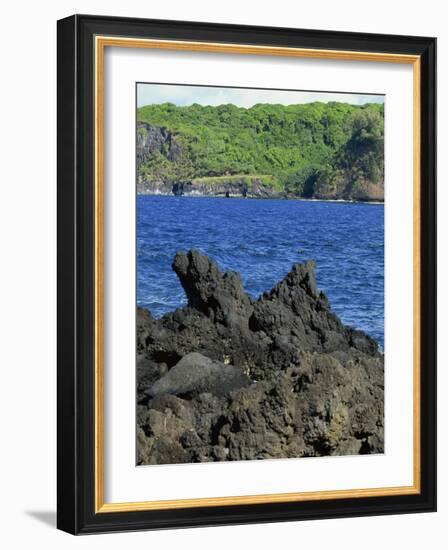 Jagged Black Lava Shore on Keanae Peninsula, Hana Coast Road, Maui, Hawaii, Hawaiian Islands, USA-Robert Francis-Framed Photographic Print