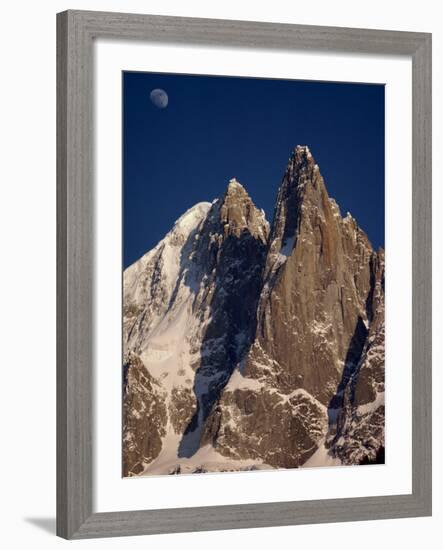 Jagged Peak of Aiguille Du Dru and the Moon, Chamonix, Rhone Alpes, France, Europe-Hart Kim-Framed Photographic Print