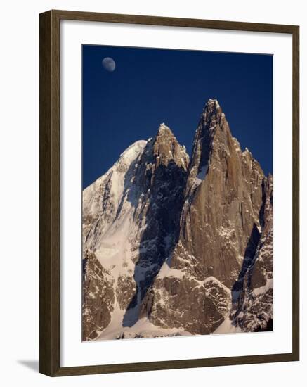 Jagged Peak of Aiguille Du Dru and the Moon, Chamonix, Rhone Alpes, France, Europe-Hart Kim-Framed Photographic Print