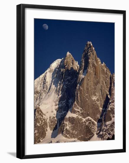 Jagged Peak of Aiguille Du Dru and the Moon, Chamonix, Rhone Alpes, France, Europe-Hart Kim-Framed Photographic Print