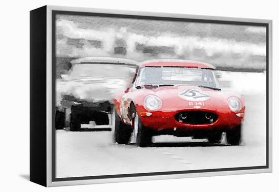 Jaguar E-Type Racing Watercolor-NaxArt-Framed Stretched Canvas