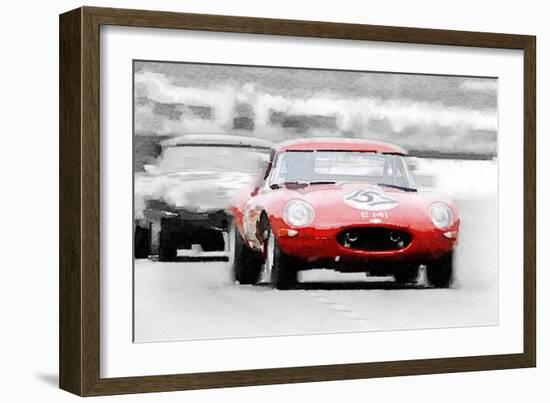 Jaguar E-Type Racing Watercolor-NaxArt-Framed Art Print