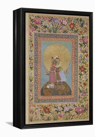 Jahangir's Dream. Abbas I, Shah of Persia and Jahangir, Emperor of India, C. 1620-Abu al-Hasan-Framed Premier Image Canvas