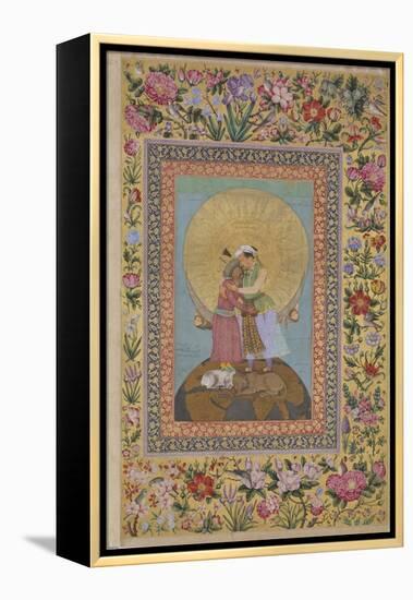 Jahangir's Dream. Abbas I, Shah of Persia and Jahangir, Emperor of India, C. 1620-Abu al-Hasan-Framed Premier Image Canvas