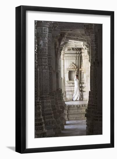 Jain Monk Amongst Ornate Marble Columns Of The Famous Jain Temple Ranakpur, Rural Rajasthan, India-Erik Kruthoff-Framed Photographic Print