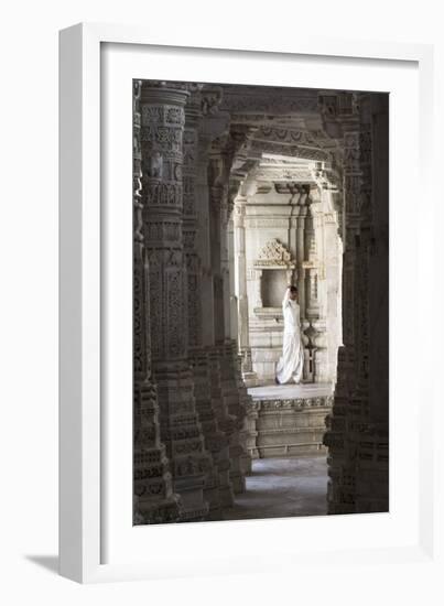 Jain Monk Amongst Ornate Marble Columns Of The Famous Jain Temple Ranakpur, Rural Rajasthan, India-Erik Kruthoff-Framed Photographic Print