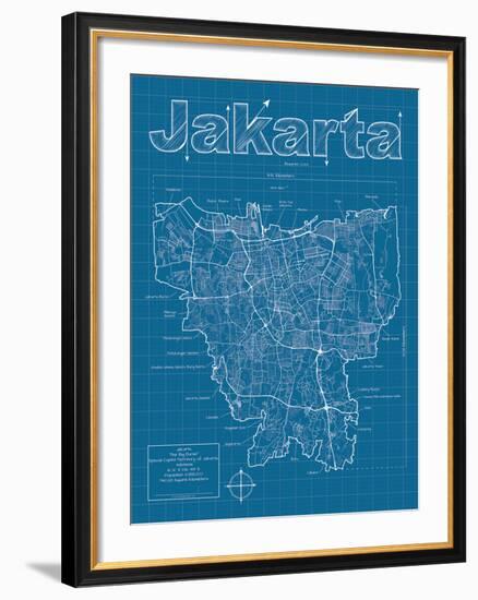 Jakarta Artistic Blueprint Map-Christopher Estes-Framed Art Print