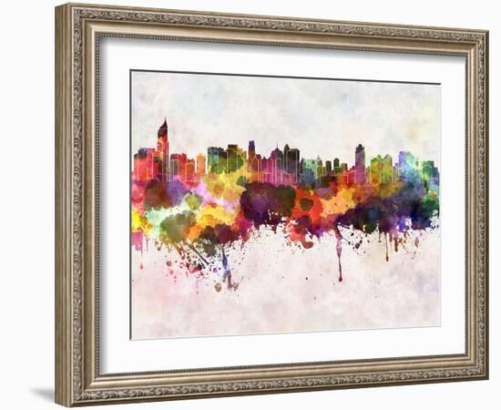 Jakarta Skyline in Watercolor Background-paulrommer-Framed Art Print