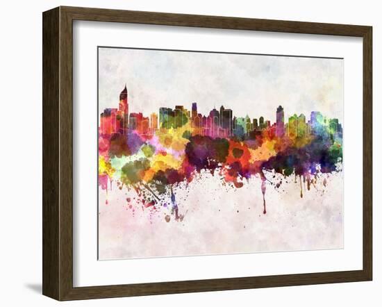 Jakarta Skyline in Watercolor Background-paulrommer-Framed Art Print