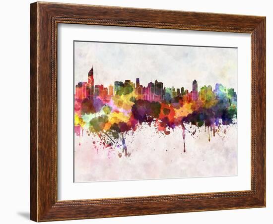 Jakarta Skyline in Watercolor Background-paulrommer-Framed Art Print