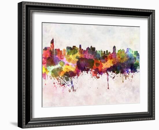 Jakarta Skyline in Watercolor Background-paulrommer-Framed Art Print