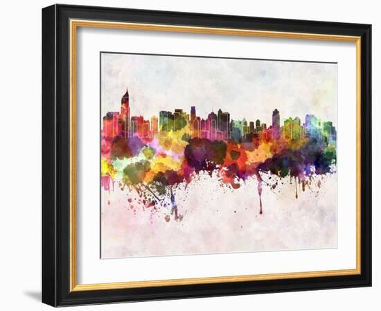Jakarta Skyline in Watercolor Background-paulrommer-Framed Art Print