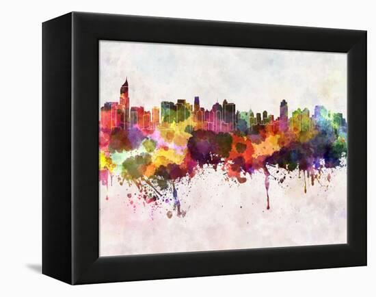 Jakarta Skyline in Watercolor Background-paulrommer-Framed Stretched Canvas