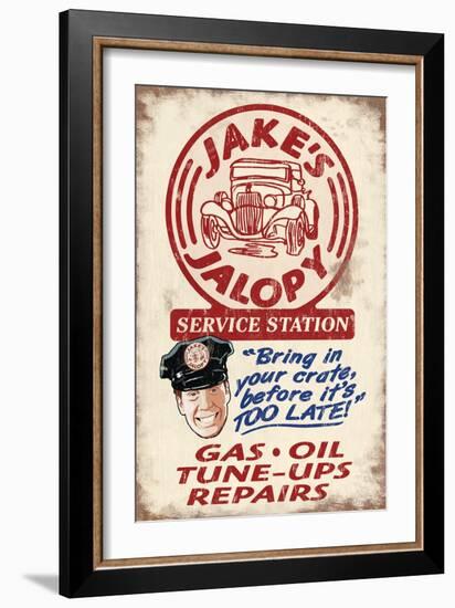 Jakes Jalopy Service Station - Vintage Sign-Lantern Press-Framed Art Print