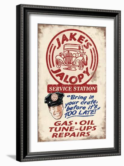 Jakes Jalopy Service Station - Vintage Sign-Lantern Press-Framed Art Print