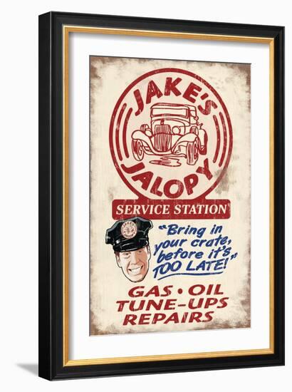 Jakes Jalopy Service Station - Vintage Sign-Lantern Press-Framed Art Print