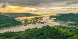 Aerial View of Mekong River and Forest, Thailand-Jakkreethampitakkull-Photographic Print