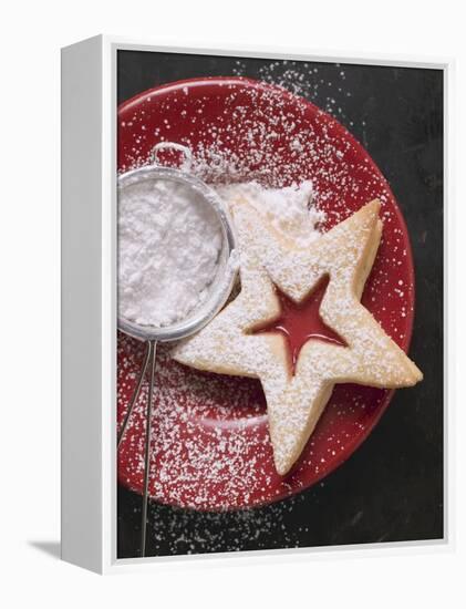 Jam Biscuit on Plate with Icing Sugar-null-Framed Premier Image Canvas