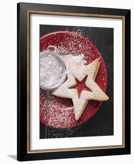 Jam Biscuit on Plate with Icing Sugar-null-Framed Photographic Print