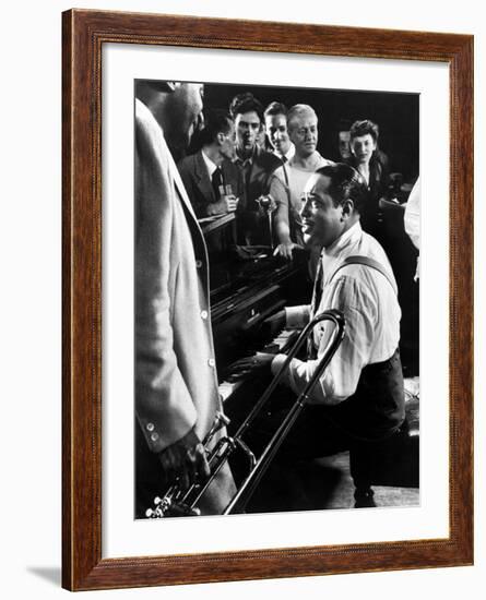 Jam Session with Duke Ellington, Audience Surrounding Piano to Listen-Gjon Mili-Framed Premium Photographic Print