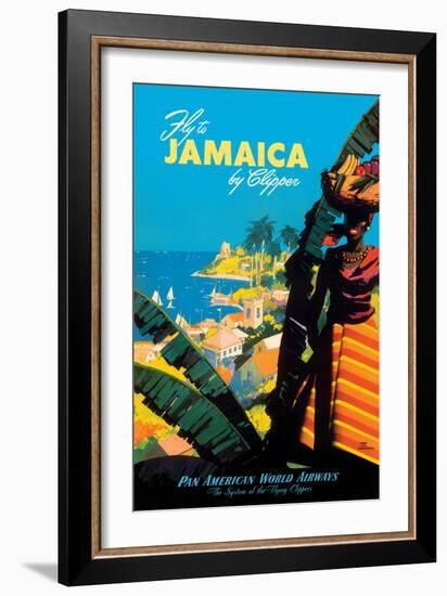 Jamaica by Clipper - Pan American World Airways, Vintage Airline Travel Poster, 1950-Mark Von Arenburg-Framed Art Print