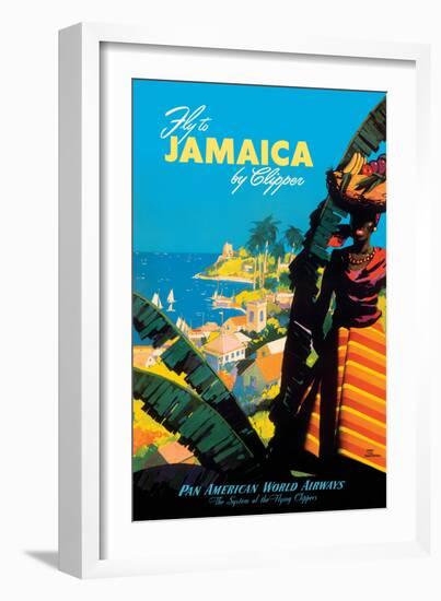 Jamaica by Clipper - Pan American World Airways, Vintage Airline Travel Poster, 1950-Mark Von Arenburg-Framed Art Print