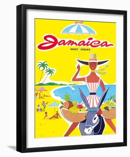 Jamaica - West Indies - Caribbean - Jamaican Beach Fruit Vendor on Donkey-null-Framed Giclee Print