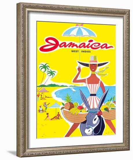 Jamaica - West Indies - Caribbean - Jamaican Beach Fruit Vendor on Donkey-null-Framed Giclee Print