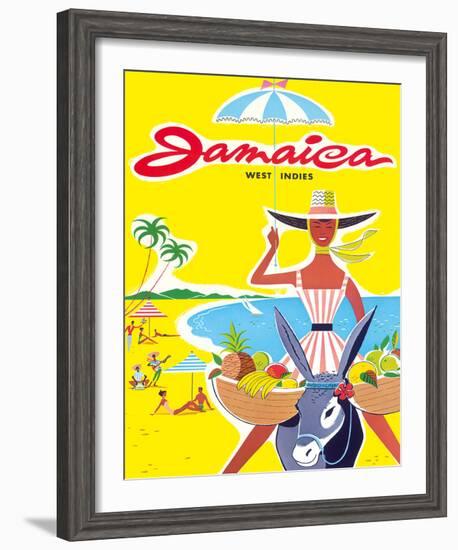 Jamaica - West Indies - Caribbean - Jamaican Beach Fruit Vendor on Donkey-null-Framed Giclee Print