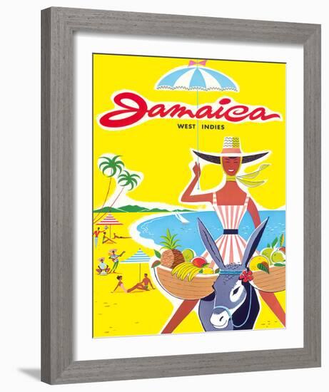 Jamaica - West Indies - Caribbean - Jamaican Beach Fruit Vendor on Donkey-null-Framed Giclee Print