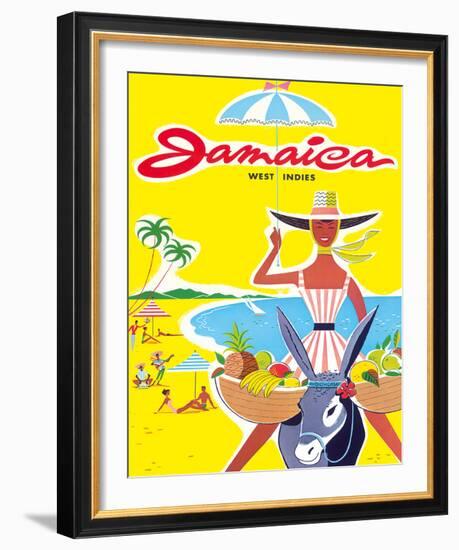 Jamaica - West Indies - Caribbean - Jamaican Beach Fruit Vendor on Donkey-null-Framed Giclee Print