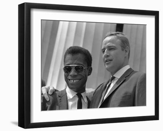 James Baldwin and Marlon Brando at the 1963 Civil Rights March, Aug. 28, 1963-null-Framed Photo