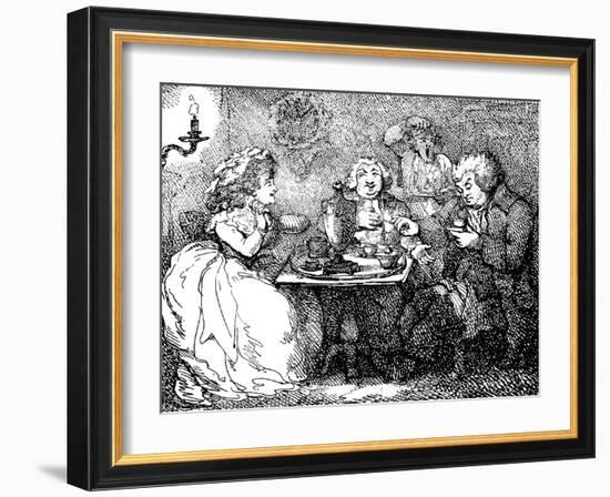 James Boswell, His Wife, and Dr Johnson at Tea in Edinburgh, 1773-Thomas Rowlandson-Framed Giclee Print