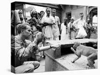 Puppeteer Bil Baird playing with a monkey, March 1962.-James Burke-Premier Image Canvas