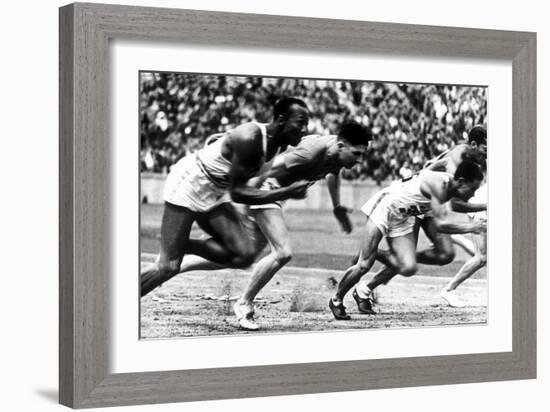 James Cleveland "Jesse" Owens, American Athlete at Departure of 100M Race at Olympic Games in 1936-null-Framed Photo