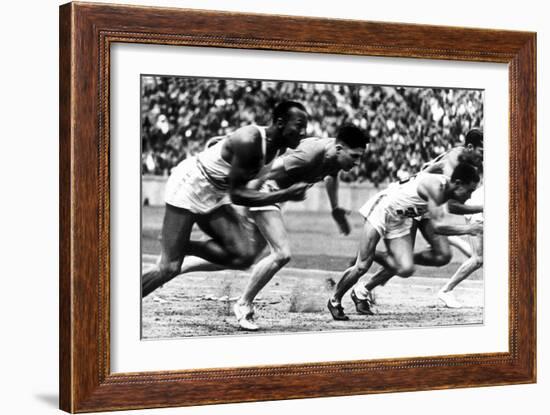 James Cleveland "Jesse" Owens, American Athlete at Departure of 100M Race at Olympic Games in 1936-null-Framed Photo