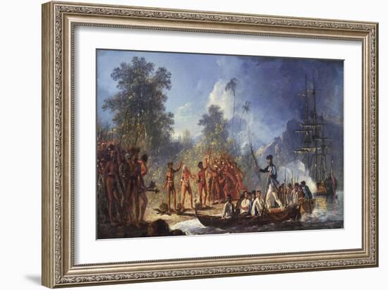 James Cook Disembarking on the Island of Tanna in New Hebrides-William Huggins-Framed Giclee Print